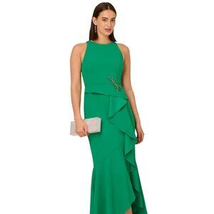Adrianna Papell Women's Cascading-Ruffle Crepe Gown Vivid Green Size 16